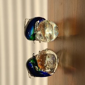 Vintage Art glass Blue and Green Dolphins on Clear Babble Ball Paperweight.